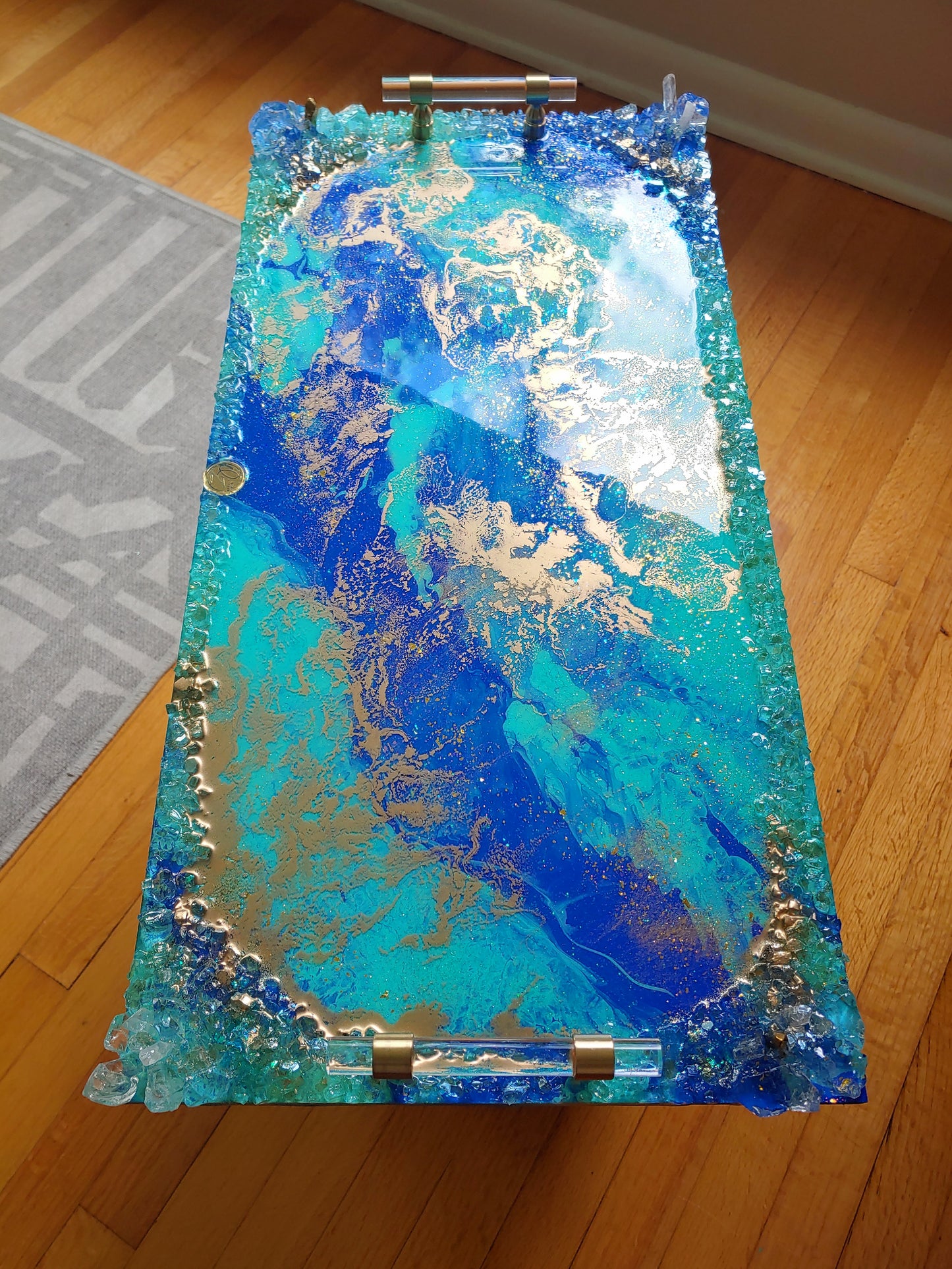 QZ Ocean Blue luxury tray with turquoise, royal blue and gold