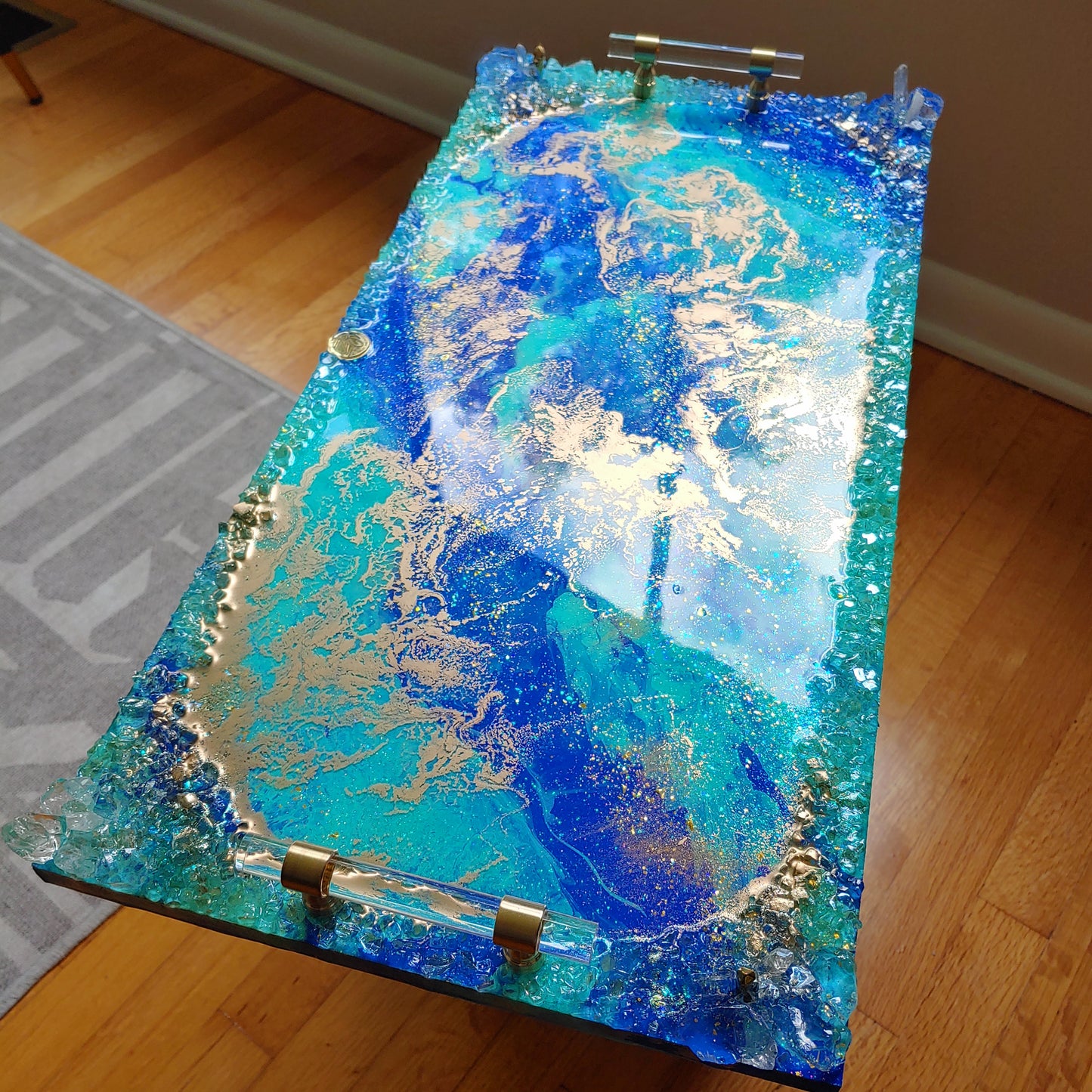 QZ Ocean Blue luxury tray with turquoise, royal blue and gold