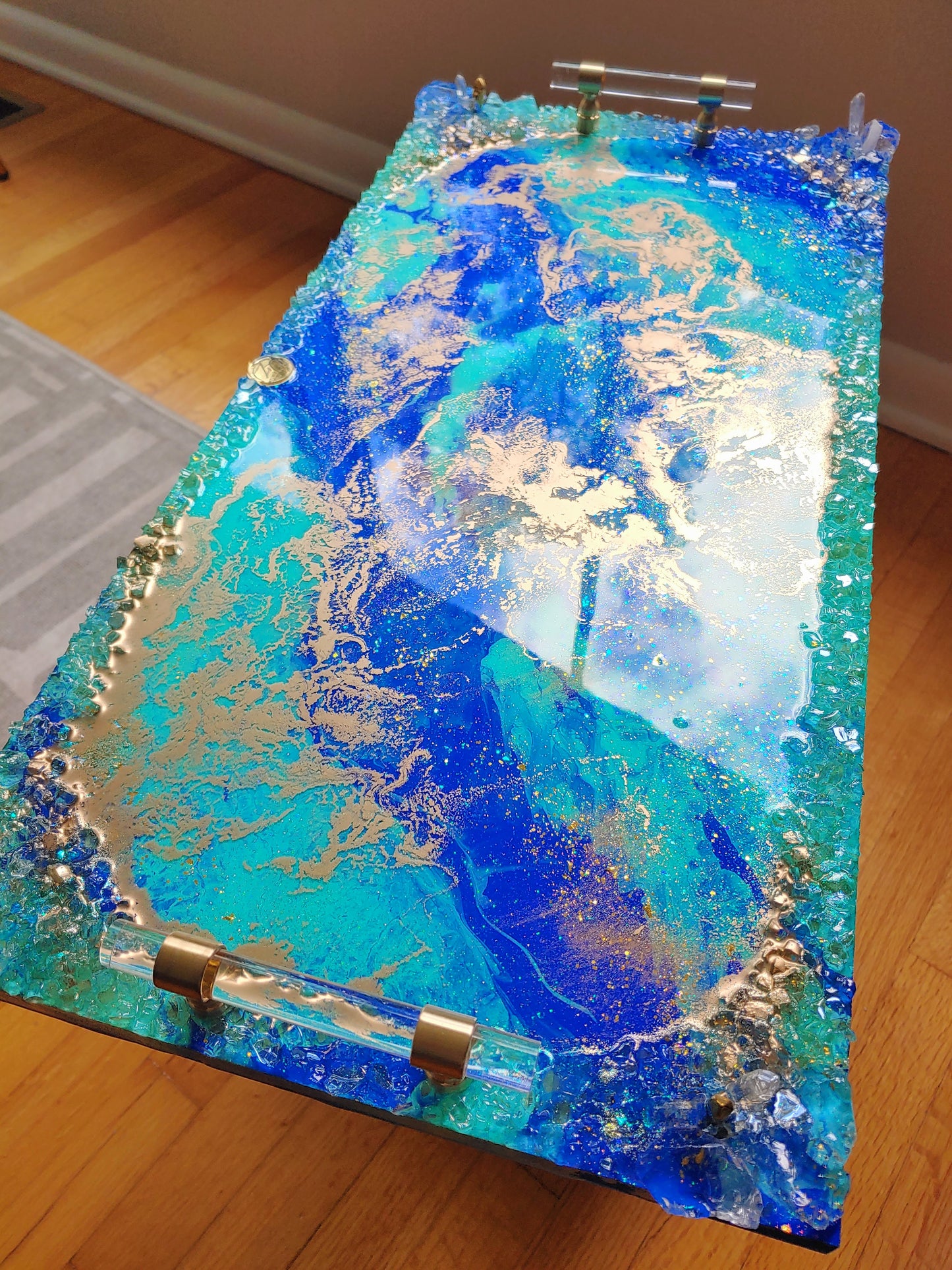QZ Ocean Blue luxury tray with turquoise, royal blue and gold