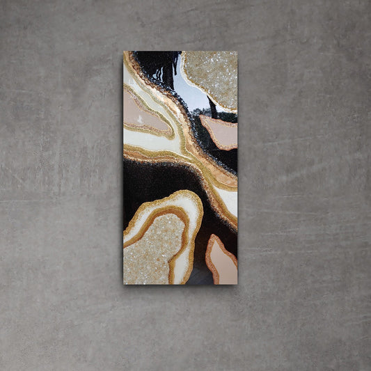 Time Passing-Black, cream and gold geode artwork-24x48