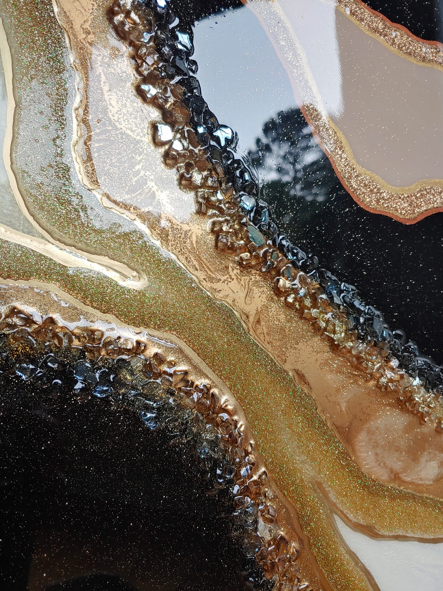 Time Passing-Black, cream and gold geode artwork-24x48