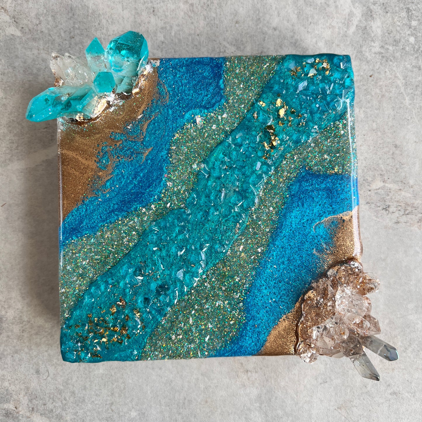 Caribbean Wave Mini Geode Artwork with Stand