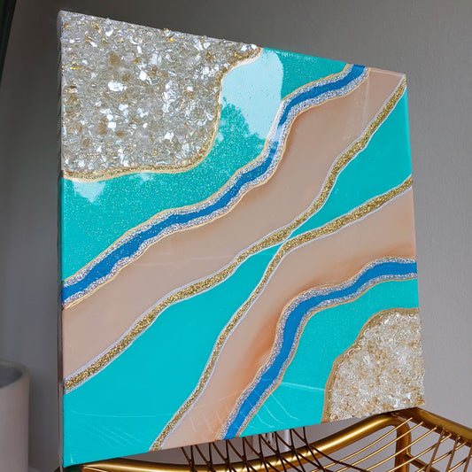 Pristine Ocean blue and gold wave 16x16