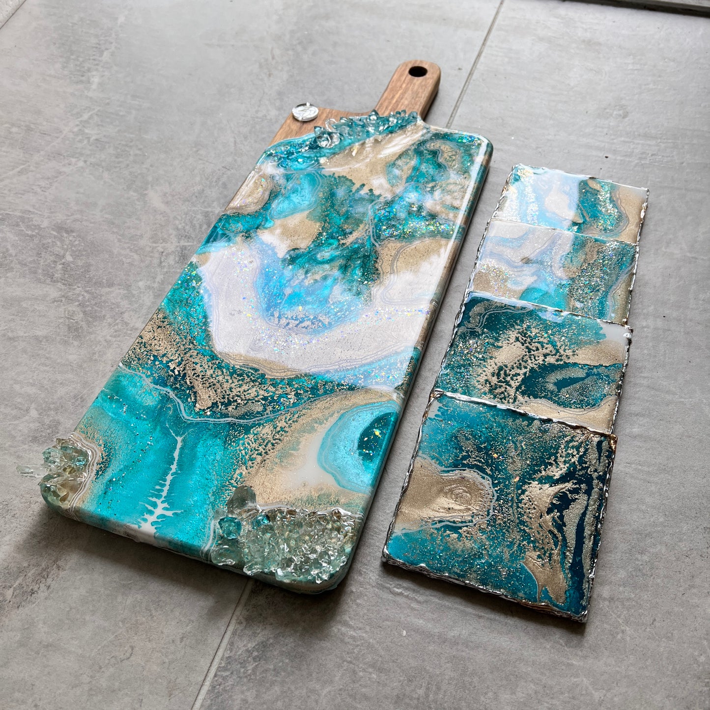 Cool Ocean Dip Charcuterie Board with Coasters