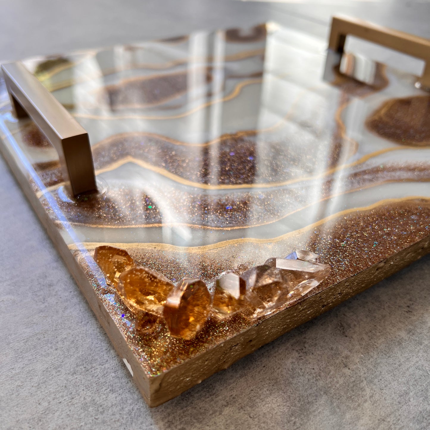 Bronze & Champagne LuxuryResin Tray with Handles