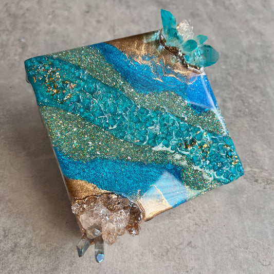Caribbean Wave Mini Geode Artwork with Stand