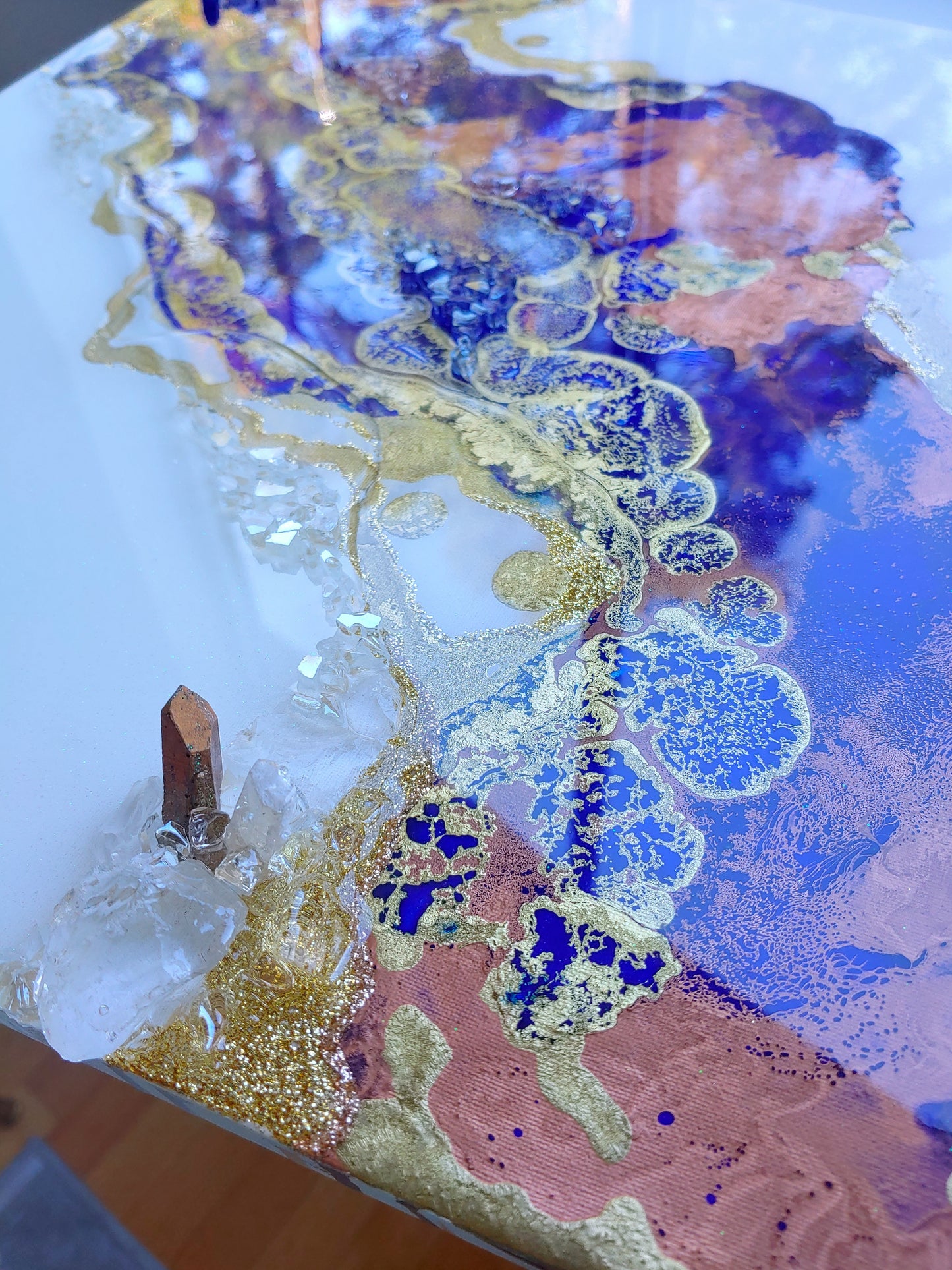 Blue & Bronze with resin and glass
