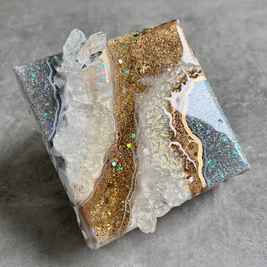 Silver & Gold Mini Geode Artwork with Stand