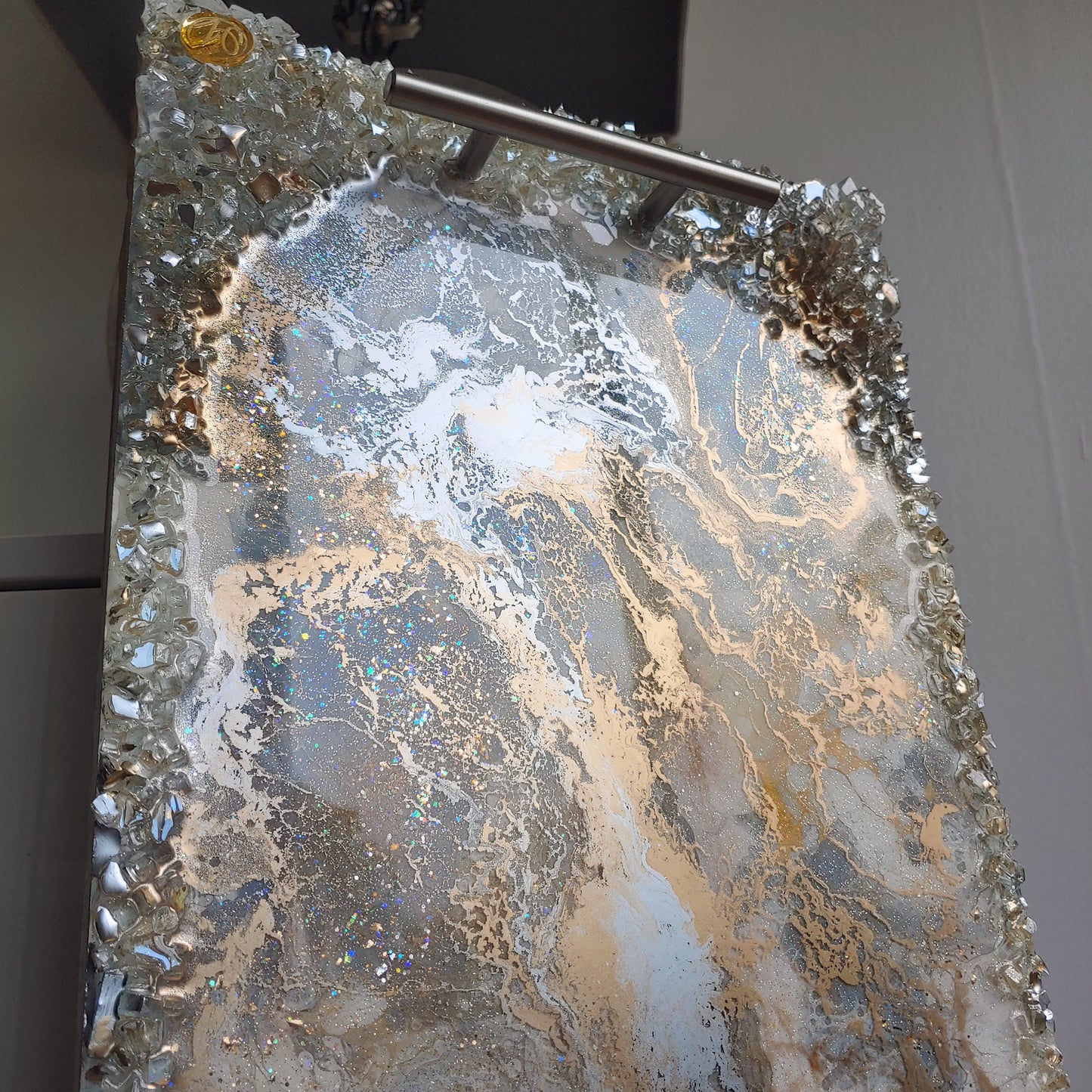 Neutral luxury resin and wood tray with cream, white & grey