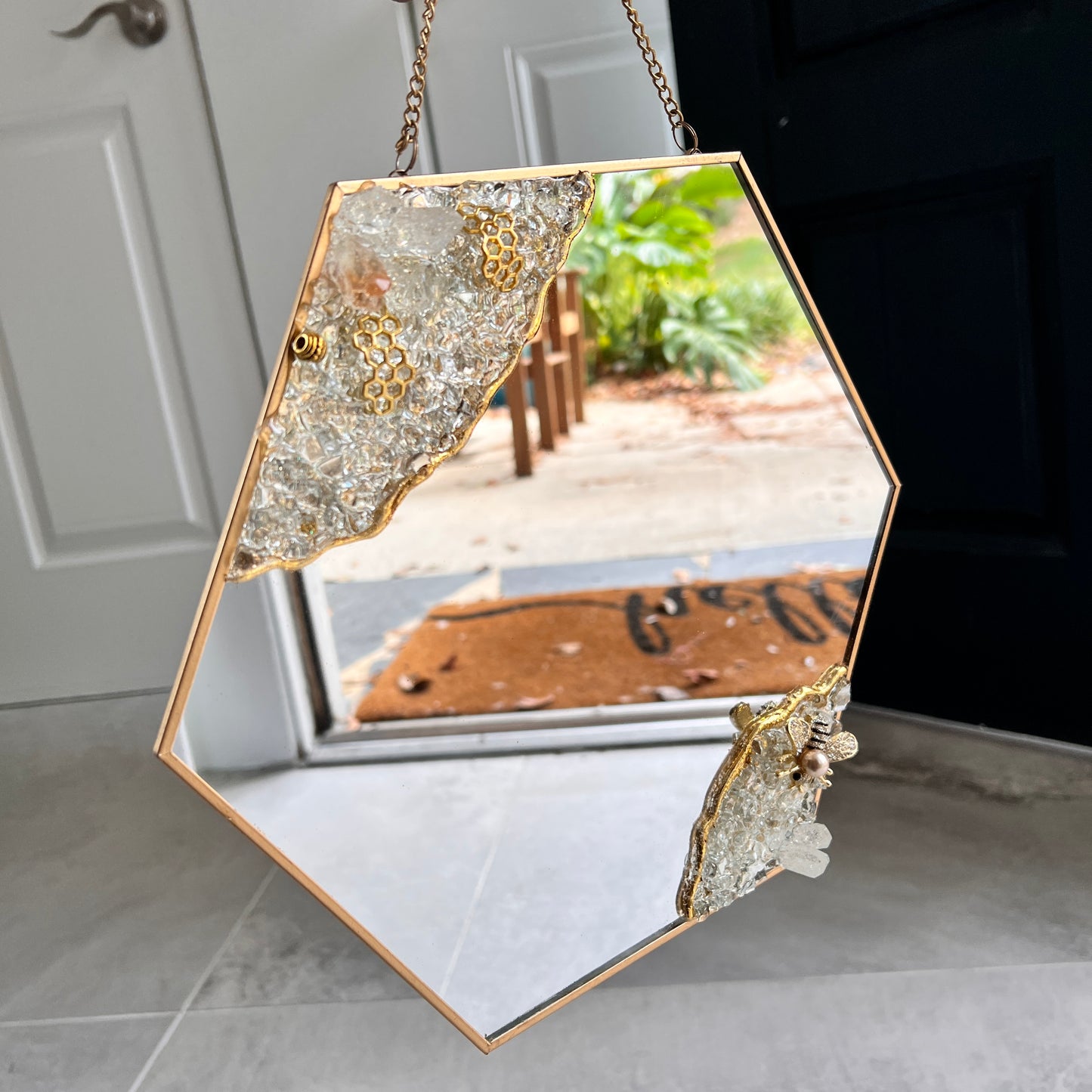 U R BEEautiful Hexagon Hanging Mirror