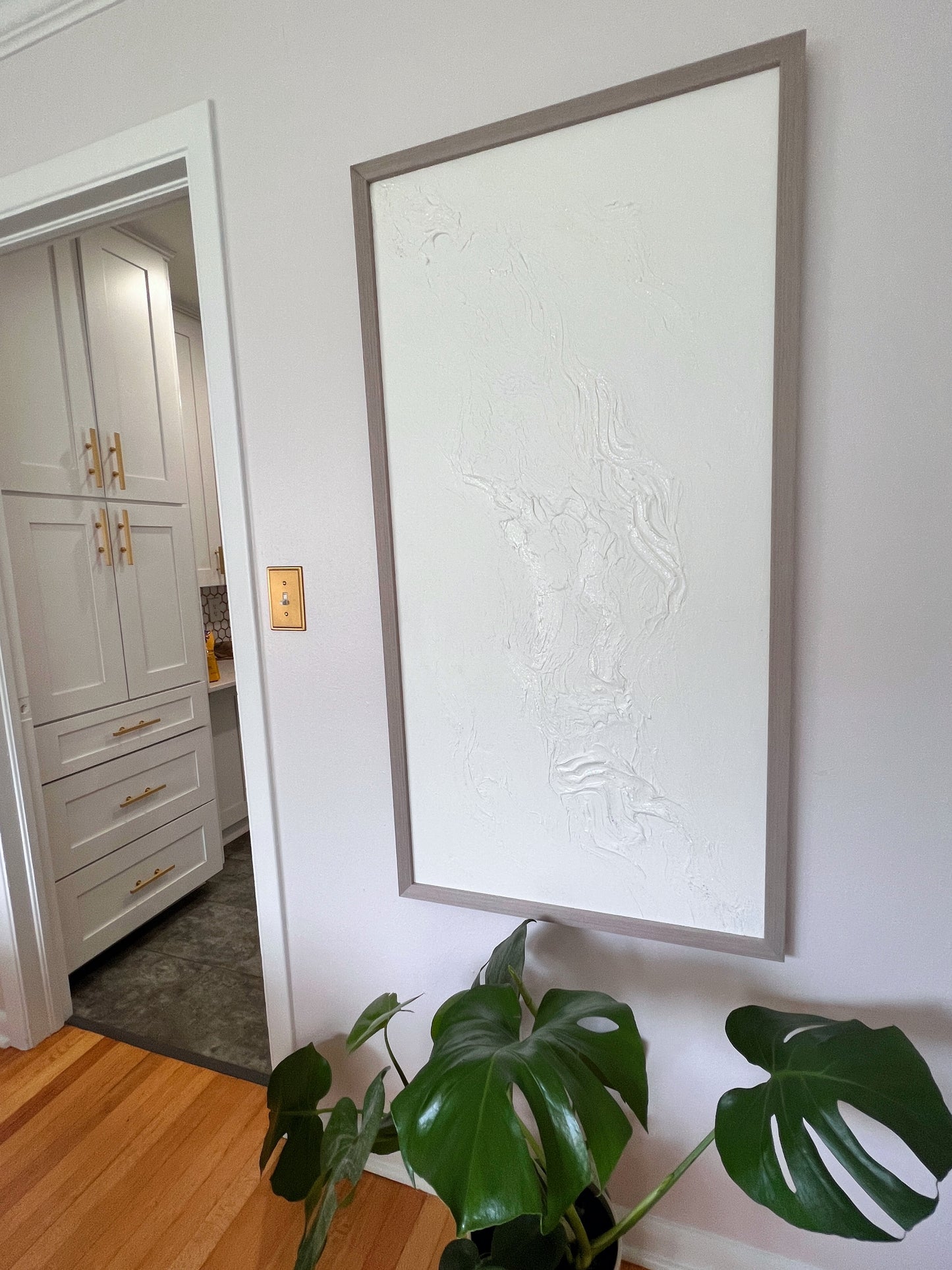 Fallen Snow white textured framed art with sparkle