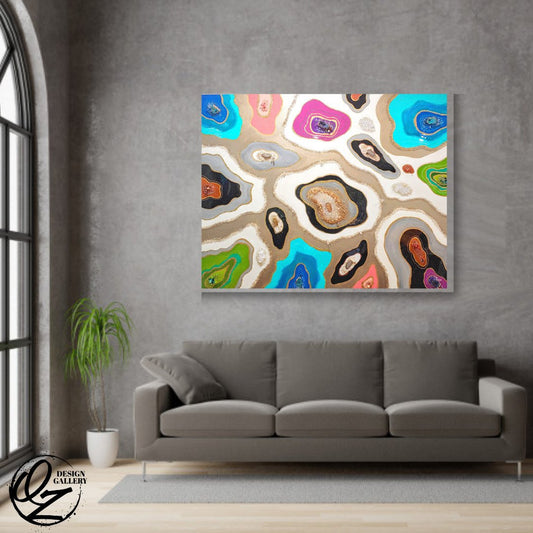 Multicolored geode style resin and acrylic artwork-Kaleidoscope 48x60