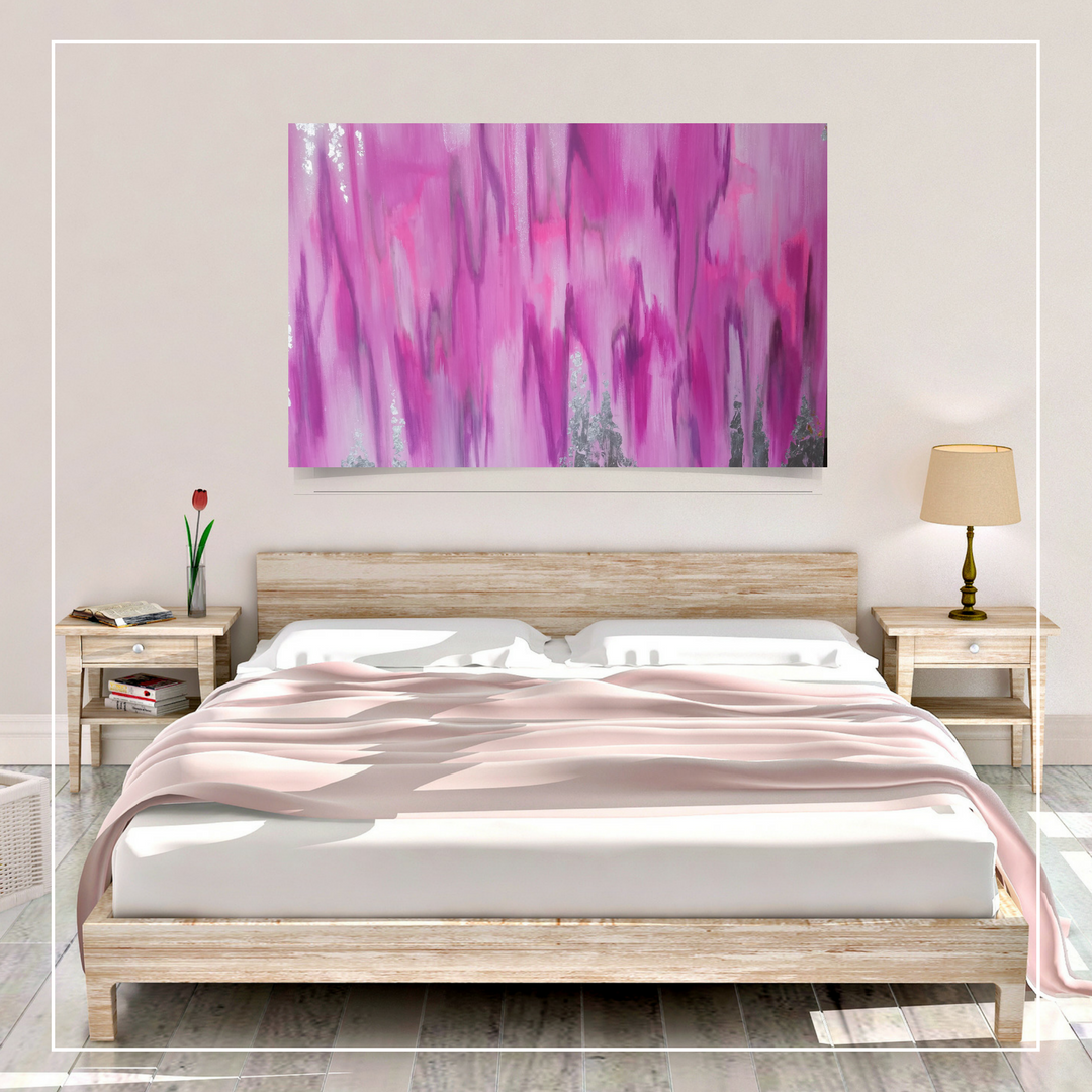 Pink Ikat artwork with silver and gold leaf